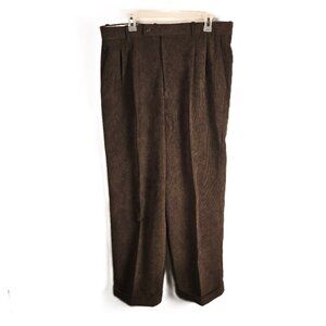 Phat Farm Premium Corduroy Pants Mens 38 x 30 Brown Pleated Cuffed Dress Slacks